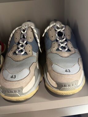Balenciaga Triple S Sneakers in Light Gray, Beige and Blue